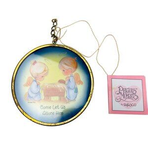 Vintage Precious Moments Christmas Ornament Glass & Brass Come Let Us Adore Him